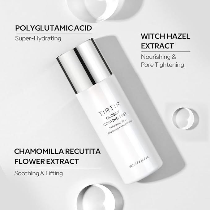 TIRTIR Glossy Coating Mist 3.38 fl. oz, Illuminating Polyglutamic Acid Face Mist for Fresh, Glowing Skin,Cooling, Soothing, Makeup Prep Spray-BrightBean Baby