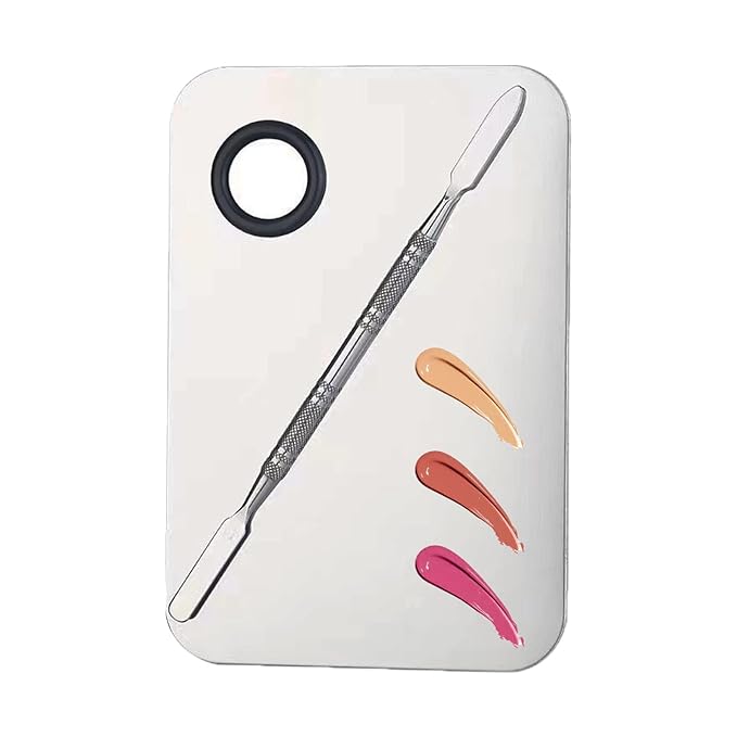 2 in 1 Makeup Mixing Palette Set with Spatula - Stainless Steel Foundation Accessories and Mixing Tools for Cosmetic, Nail Art, Lipstick-BrightBean Baby