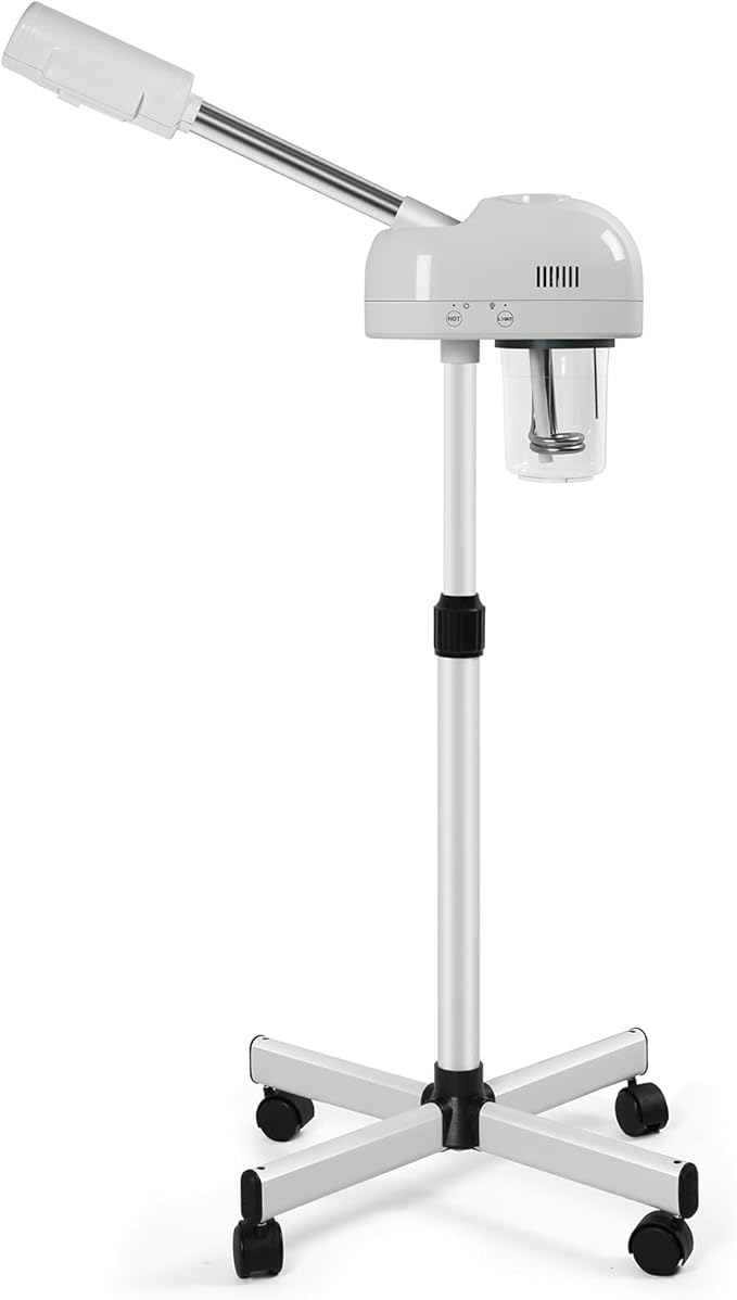 Stand Professional Ozone Facial Steamer with Touch Control, Adjustable Height & Rolling Base, 360° Rotatable Nozzle, Hot Mist Function, Use for Home, Salon SPA (White)-BrightBean Baby