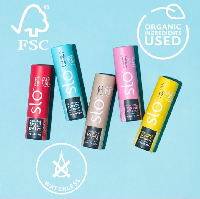 Slo | Natural Lip Balm - All Natural Ingredients, Vegan & Cruelty Free, Hydrating & Soothing, Plastic Free, Paper Packaging | Vanilla + Cacao, 0.28oz-BrightBean Baby