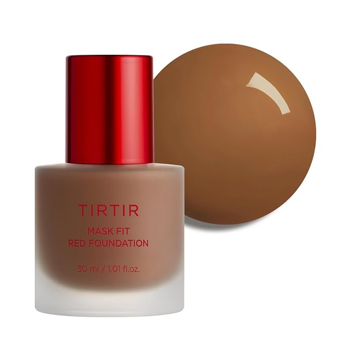 TIRTIR Mask Fit Red FoundationㅣLong Lasting Flawless Coverage, Energy Essence, Lightweight, Hydrating, Pore-Blurring, Breathable Satin Finish, Makeup, Radiant Skin, #43N Deep Cocoa, 1.01 Fl Oz-BrightBean Baby
