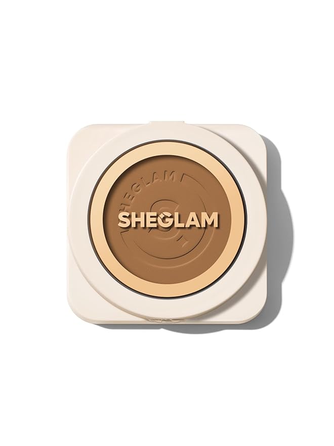 SHEGLAM SKin-Focus Full Coverage Powder Foundation Oil-Control Lightweight Face Pressed Powder Makeup-Cashew-BrightBean Baby
