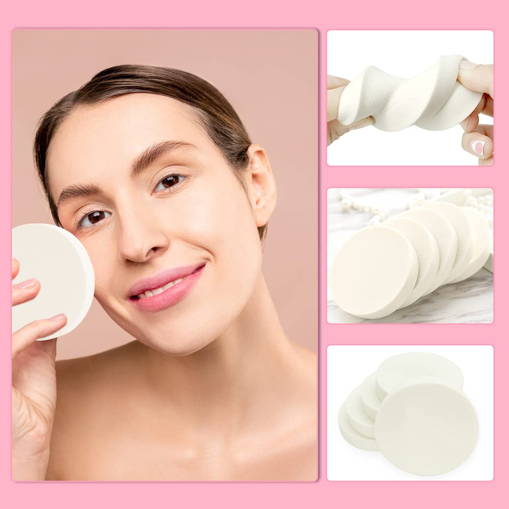 Vmiapxo 48 Pieces White Makeup Sponge, Cosmetic Sponge Round Foam Pad, Compact Facial Powder Puff, Beauty Makeup Foundation Powder Blender for All Skin Types Wet and Dry Dual Use-BrightBean Baby