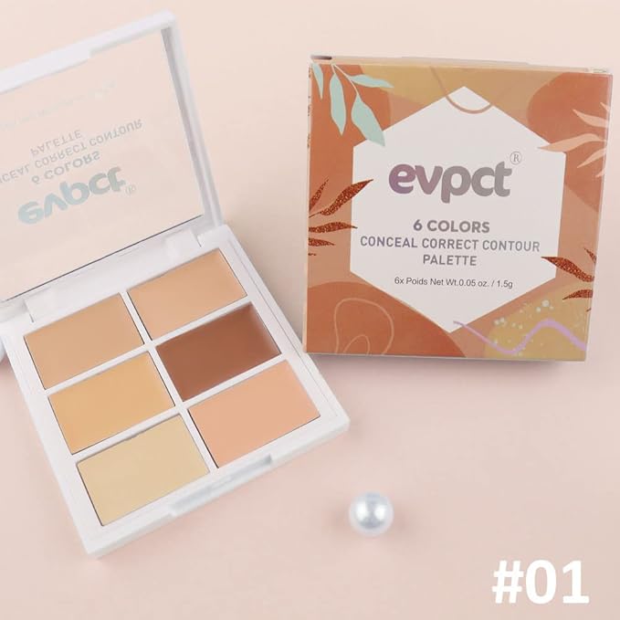 evpct 6 Colors Conceal Correct Cream Contour Makeup Palette for Mature Skin,Light to Neutral,Conceal trouble spots dullness dark circles Correct discolorations Camouflage imperfections Covers redness-BrightBean Baby