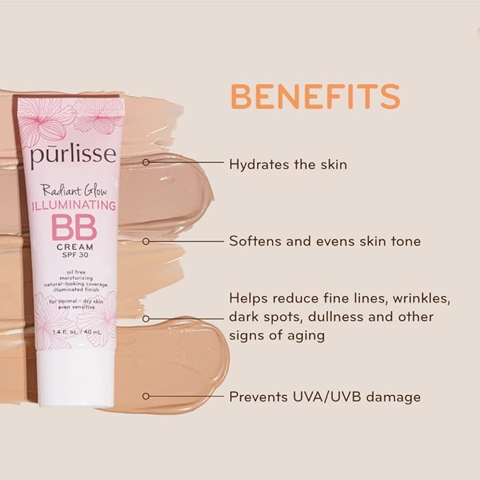 pūrlisse Radiant Glow Illuminating BB Cream with SPF 30 - Glow BB Cream Enriched with Goji & Hawthorn Berry for Dewy Skin - Helps to Improve Skin Texture & Radiance - Fair (1.4 oz)-BrightBean Baby
