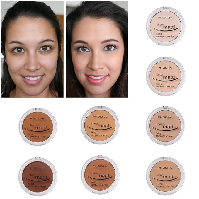2 Pack PHOERA Matte Face Powder, Control Oil Brighten Skin Color Cover Blemish Makeup Face Setting Setting Powder 。 201-Translucent-BrightBean Baby