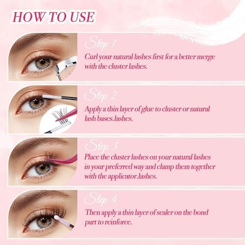 Lash Clusters Kit 432pcs Wispy Lashes Clusters Lash Clusters Clear Band Eyelash Clusters Natural Look Lash Extension Kit Invisible Band Lashes 0.07D-BrightBean Baby