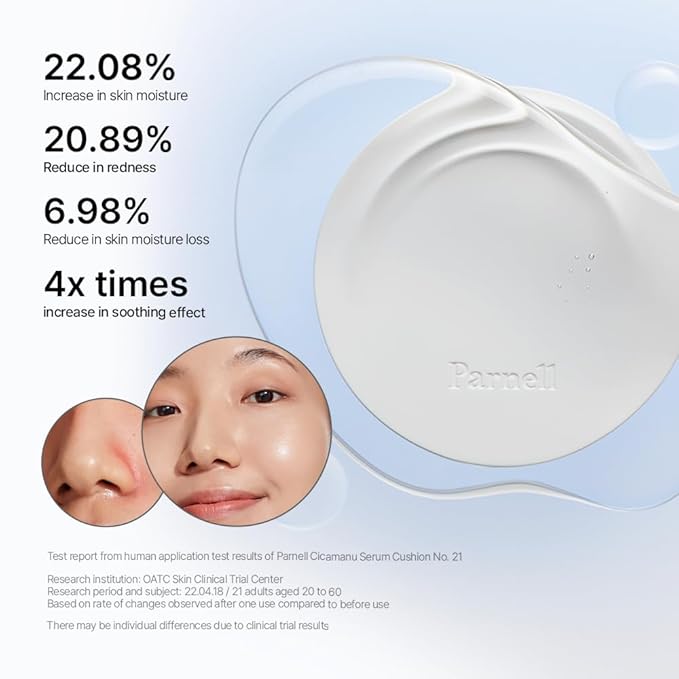 Parnell Cicamanu Serum Cushion - Moisturizing Foundation for Soothing, Coverage, Glass Skin and Lightweight for Sensitive and Dry Skin Pearl Skin (0.52 Fl Oz) (#21 Fair Ivory)-BrightBean Baby