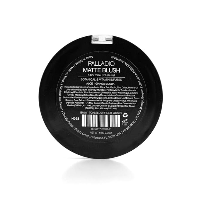 Palladio Matte Blush, Brushes onto Cheeks Smoothly, Soft Matte Look and Even Finish, Flawless Velvety Coverage, Effortless Blending Makeup, Flatters the Face, Convenient Compact, Toasted Apricot-BrightBean Baby