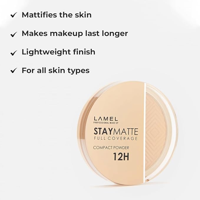 Lamel Stay Matte Compact Powder - Light Natural Coverage - Universal Neutral Undertone - Cruelty Free - Natural - N.403-BrightBean Baby