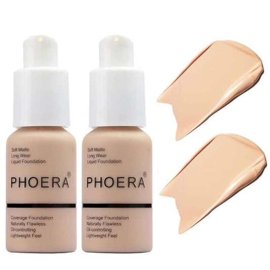 BestLand 2Pack PHOERA Foundation Full Coverage Liquid Foundation Cream - Long-lasting Lightweight Concealer - Oil-Free Formula - Natural Shade - Suitable for All Skin Types (2 Pack Nude #102)-BrightBean Baby