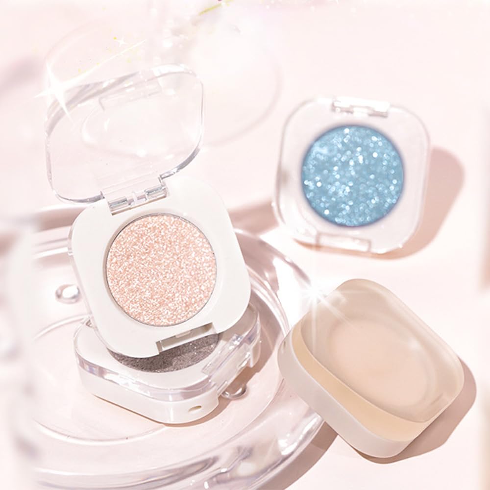 Nude Glitter Eyeshadow Palette for Women, Single Monochrome Eye Shadow Makeup, Shiny Pressed Powder, Blendable Natural sombras para ojos, Holographic,Vegan,Travel -10-BrightBean Baby
