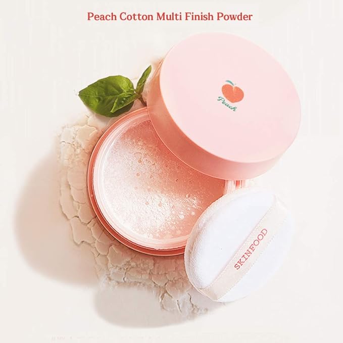 SKINFOOD Peach Cotton Multi Finish Powder 15g - Peach Extract & Calamin Powder Contained Sebum Control Silky Powder for Oily Skin, Sweet Peach Scent with Baby Skin-BrightBean Baby