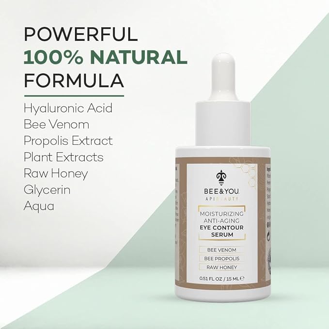 BEE and YOU Eye Cream, Anti Aging, Anti Wrinkle Serum 100% Natural with Bee Venom, Propolis Extract, Raw Honey, Hyaluronic Acid, For Dark Circles Under Eye Treatment and Puffiness, Skin Care, 15ml-BrightBean Baby