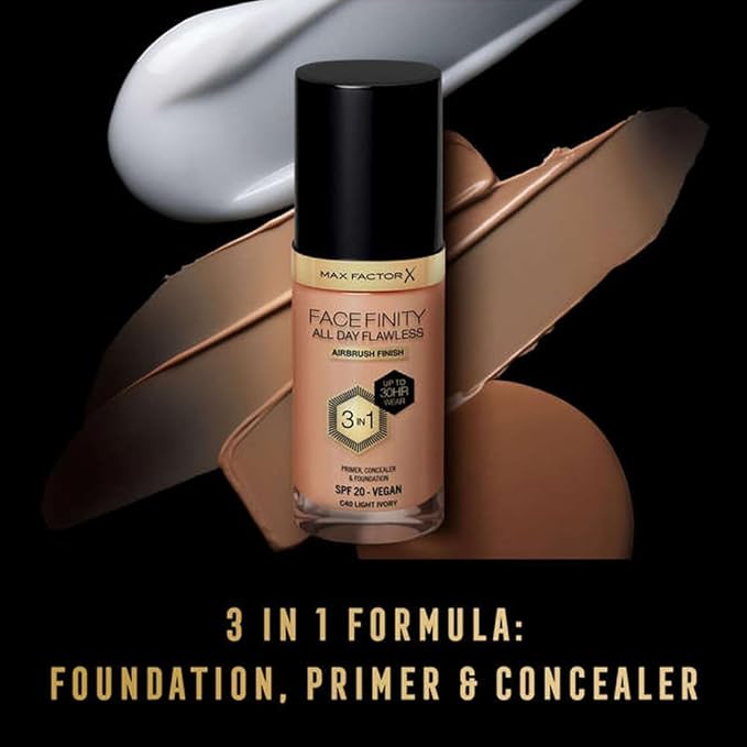 Max Factor Facefinity All Day Flawless 3 In 1 Foundation SPF 20, No. 40 Light Ivory-BrightBean Baby