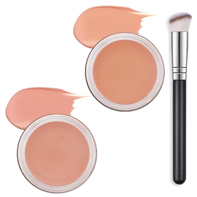 Kaely 2Pcs Pot Concealer Full Coverage Set,under Eye Brightener Concealer for Conceals Dark Circles,Waterproof Foundation Face Makeup Brush Kit,Color Correcting Concealer,05+06-BrightBean Baby