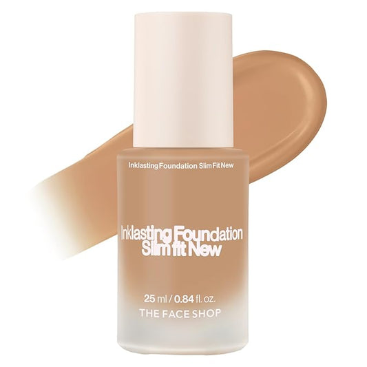THE FACE SHOP Ink Lasting Liquid Foundation, Full Coverage, 72‑Hour Wear Semi‑Matte Finish, Makeup with Bakuchiol, W330 Amber, 0.84 Fl. Oz.-BrightBean Baby