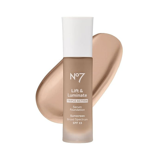 No7 Lift & Luminate Triple Action Serum Foundation - Calico - Liquid Foundation Makeup with SPF 15 for Dewy, Glowy Base - Radiant Serum Foundation for Mature Skin (30ml)-BrightBean Baby