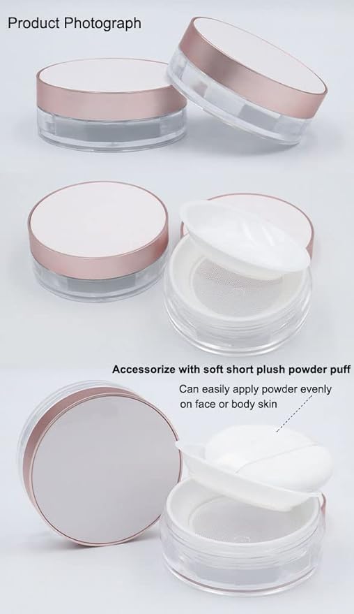 AKOAK Capacity 15ml(0.5 oz) No Leaks Empty Reusable Plastic Loose Powder Compact Container DIY Makeup Powder Case with Sponge Powder Puff, Elasticated Net Sifter and Threaded Screw Lid (White)-BrightBean Baby