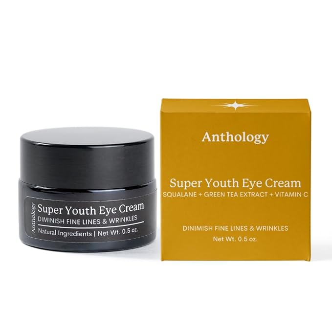 ANTHOLOGY Super Youth Eye Cream for Wrinkles & Dark Circles | Anti-aging Under Eye Cream with Peptides, Organic Aloe Vera & Vitamin C | Daily Use Intense Hydration | 0.5 fl oz 15 ml-BrightBean Baby