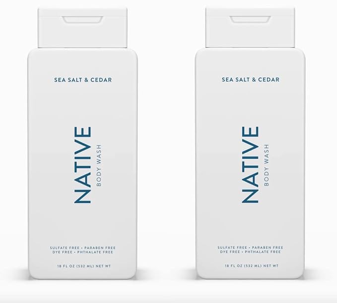Native Body Wash Contains Naturally Derived Ingredients | For Women & Men, Sulfate, Paraben, & Dye Free Leaving Skin Soft and Hydrating | Sea Salt & Cedar 18 oz - 2 Pk-BrightBean Baby
