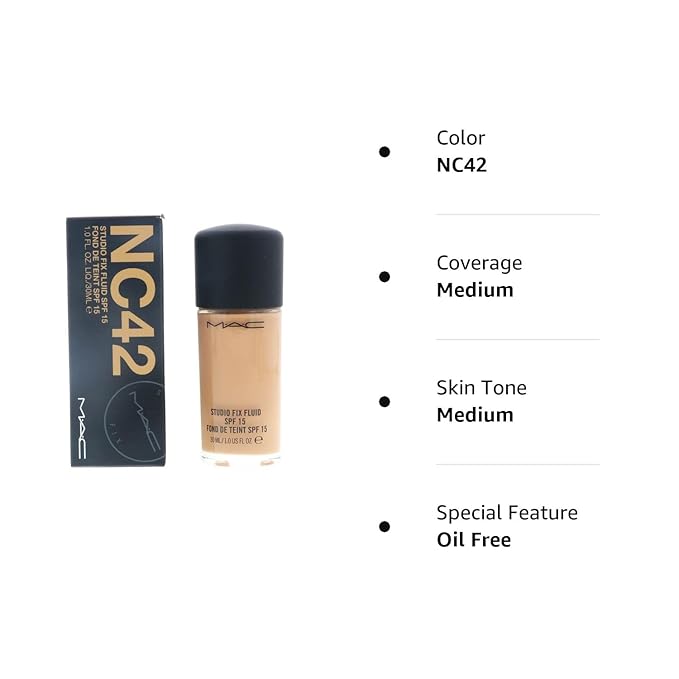 MAC Studio Fix Fluid Foundation SPF5, NC42, 1 Count, 1 Ounce-BrightBean Baby