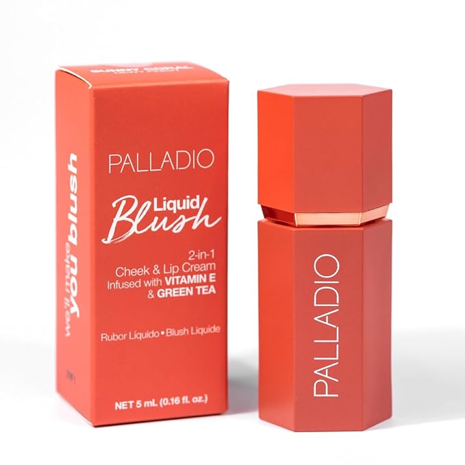 Palladio Liquid Blush for Cheeks & Lips 2-in-1 Makeup Face Blush, Weightless Cream Formula, Smudge Proof Long-Wearing Pigmented Blush, Natural Look Makeup Face Blushes, Dewy Finish, Sunny Coral-BrightBean Baby
