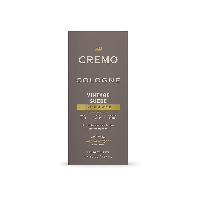 Cremo Cologne for Men - Vintage Suede Mens Cologne Spray- A Combination of White Moss, Rich Amber, and Smooth Suede, Fragrances For Men, 3.4 Fl Oz-BrightBean Baby