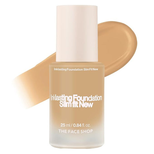 THE FACE SHOP Ink Lasting Liquid Foundation, Full Coverage, 72‑Hour Wear Semi‑Matte Finish, Makeup with Bakuchiol, W210 Warm Sand, 0.84 Fl. Oz.-BrightBean Baby