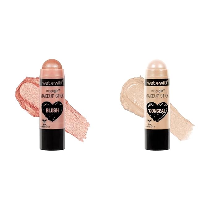 wet n wild MegaGlo Makeup Stick Peach Bums & Conceal Follow Your Bisque,1 Ounce Makeup Stick Bundle-BrightBean Baby