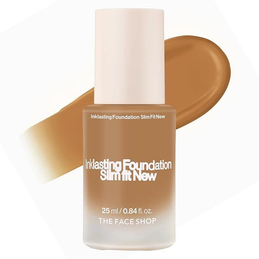 THE FACE SHOP Ink Lasting Liquid Foundation, Full Coverage, 72‑Hour Wear Semi‑Matte Finish, Makeup with Bakuchiol, W410 Walnut, 0.84 Fl. Oz.-BrightBean Baby