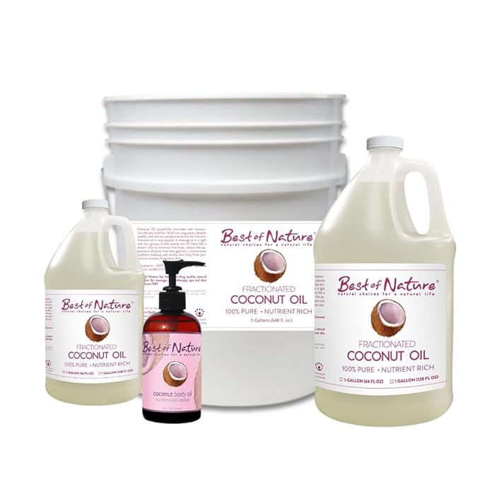 Best of Nature 100% Pure Fractionated Coconut Oil - Liquid MCT Massage & Body Oil, Unscented Moisturizer for Hair, Skin, Face, Aromatherapy Carrier for Essential Oils, 5 Gallon Pail (640 fl oz)-BrightBean Baby