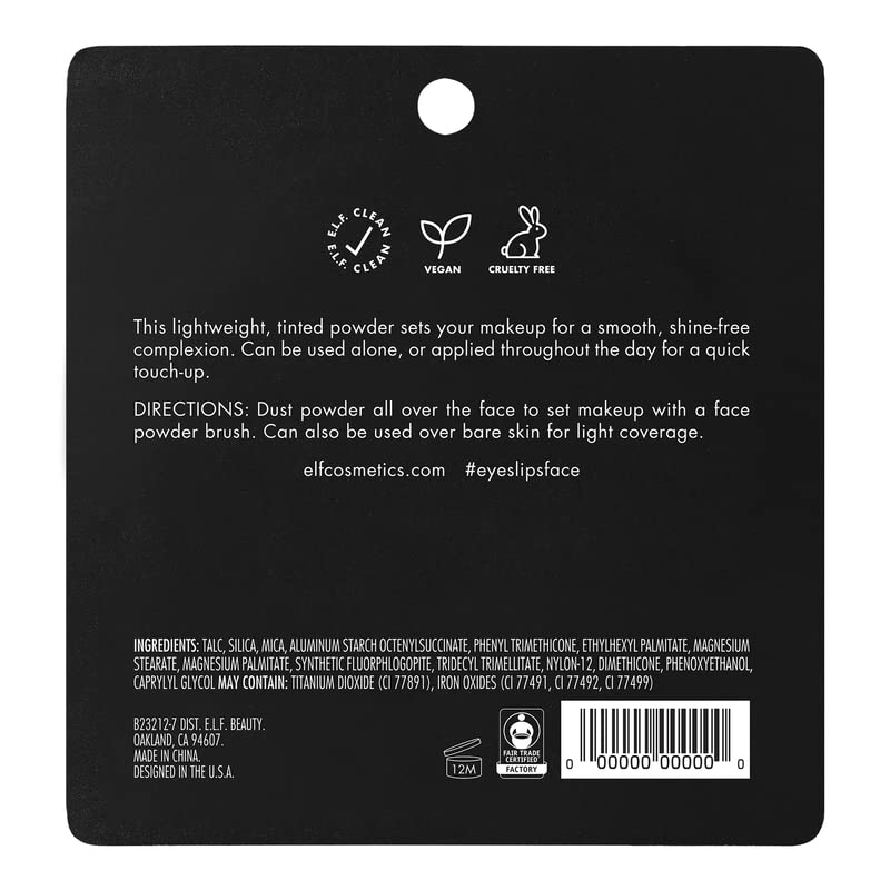 e.l.f. Prime & Stay Finishing Powder, Sets Makeup, Controls Shine & Smooths Complexion, Delivers A Matte Finish, Vegan & Cruelty-Free, Fair/Light-BrightBean Baby
