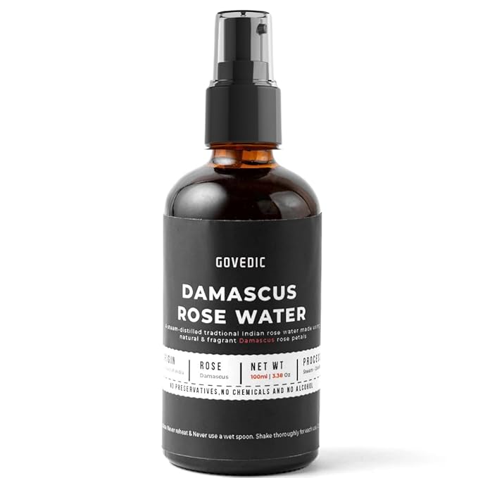 Govedic Rose Water Spray for Face Made with Damask Rose Petals, All-Natural Formula, No Dyes or Alcohol, Suitable for All Skin & Hair Types 100ml 3.38 Oz-BrightBean Baby