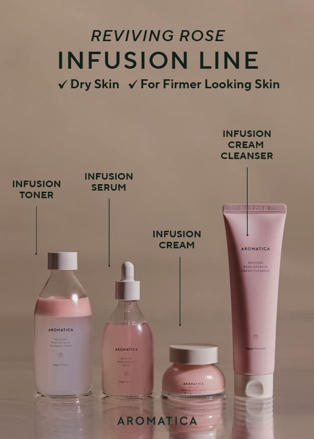 AROMATICA Reviving Rose Infusion Serum 3.38oz / 100ml, Vegan, Rejuvenating Hydration Serum, Vitality Serum for dry skin | with Damask Rose Water and Rose Oil-BrightBean Baby
