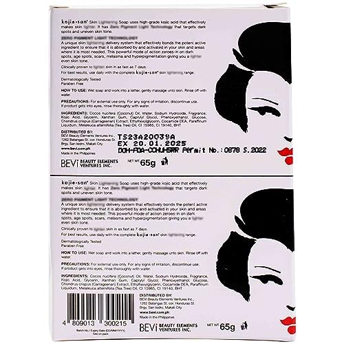 Kojie San Face & Body Shower Set - The Original Kojic Acid Soap, Dark Spot Remover Bar Soap with Coconut & Tea Tree Oil – 65g x 8 Bars with Leafa Soap Net, Brush and Soap Dish-BrightBean Baby
