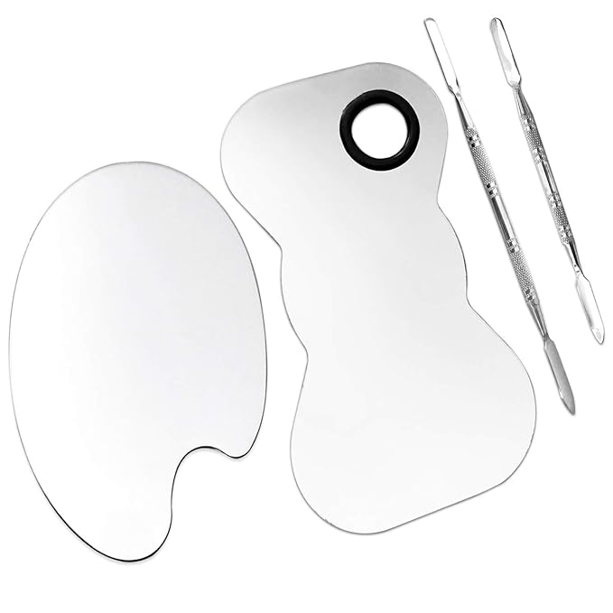 2 Pack Professional Makeup Palette, 2 Types Pro Lady Stainless Steel Cosmetic Artist Spatula with Spatula Tool for Mixing Foundation-BrightBean Baby