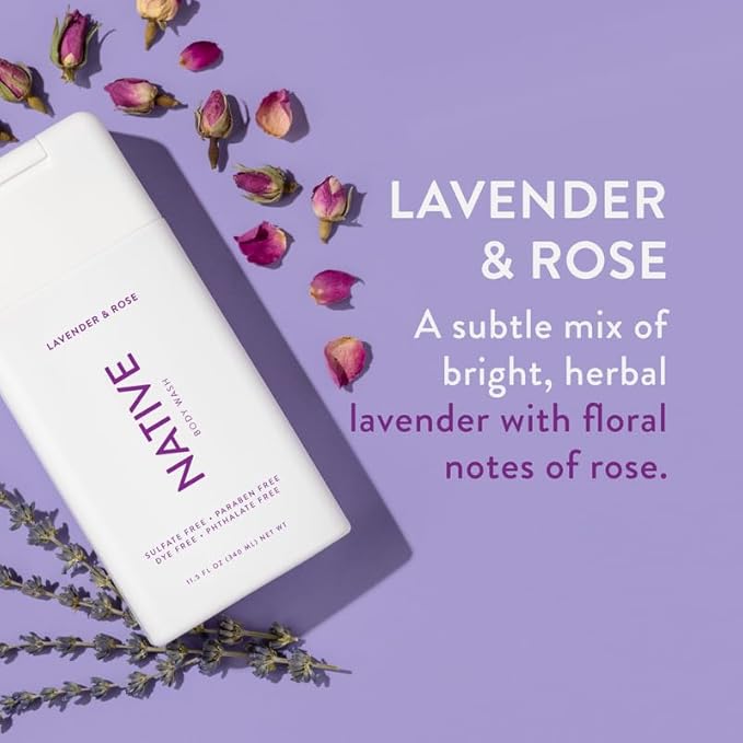 Native Body Wash Contains Naturally Derived Ingredients | For Women & Men, Sulfate, Paraben, & Dye Free Leaving Skin Soft and Hydrated | Lavender & Rose 18 oz - 2 Pk-BrightBean Baby