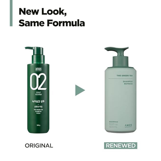 AMOS PROFESSIONAL The Green Tea Shampoo Refresh for Thinning Hair, Korean Shampoo for Oily Scalp l Deep Cleans, Strengthening Hair, All Hair Types, 16.9 fl.oz-BrightBean Baby