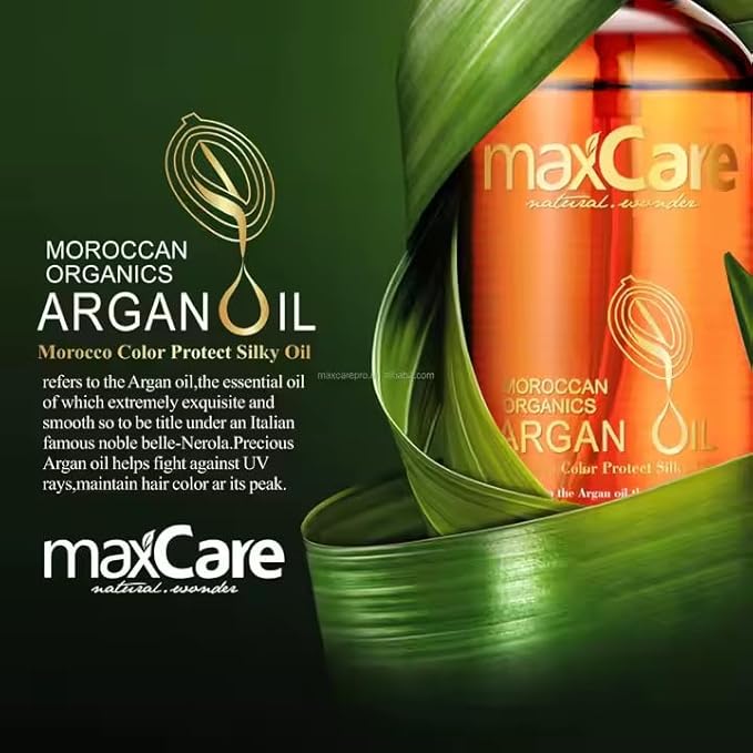 MaxCare Moroccan Argan Oil Hair Serum – Color Protect & Nourishing Treatment for Frizz Control, Shine & Heat Protection, 100ml – Lightweight, Non-Greasy, Sulfate-Free-BrightBean Baby