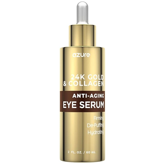 AZURE 24K Gold & Collagen Anti Aging Eye Serum - Firming, De-Puffing & Hydrating | Reduces Wrinkles, Fine Lines & Under Eye Bags | Minimize Signs of Aging | Made in Korea - 60mL-BrightBean Baby