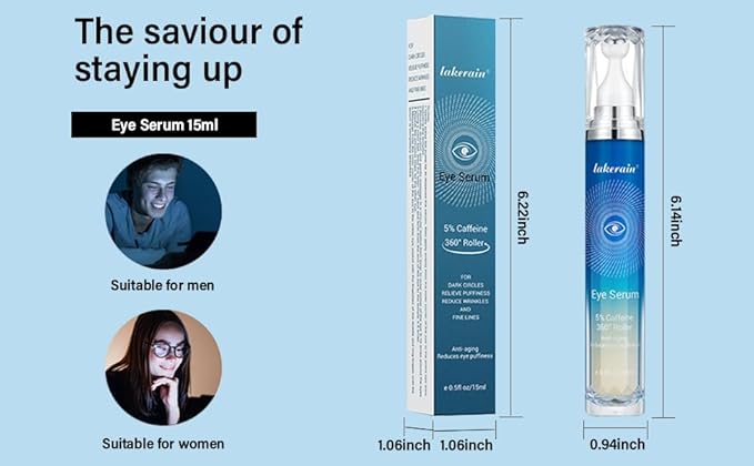 5% Caffeine Eye Serum, Under Eye Roller Cream for Dark Circles and Puffiness with 360°Massage Ball Reduce Wrinkles and Fine Lines,Bags Under Eyes,15ML-BrightBean Baby