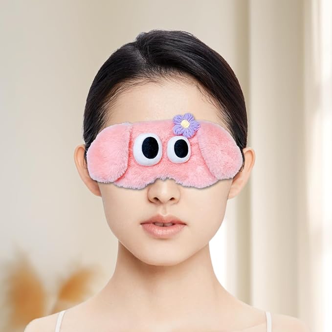 PERFECTSIGHT Dog Sleep Eye Masks, Cute Plush Sleep Eye Cover Lightweight Adjustable Eyeshade Faux Fur Mask Cover for Women Men Kids Sleep Travel Nap, Pink Puppy-BrightBean Baby