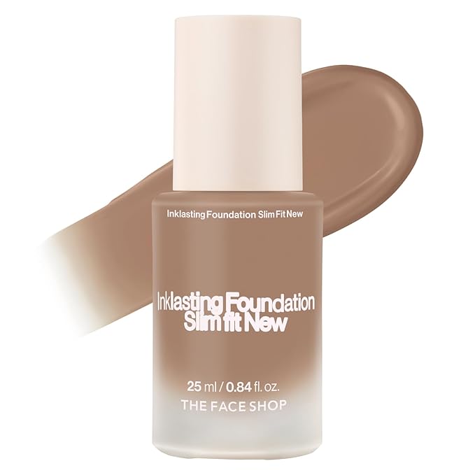THE FACE SHOP Ink Lasting Liquid Foundation, Full Coverage, 72‑Hour Wear Semi‑Matte Finish, Makeup with Bakuchiol, C410 Gingerbread, 0.84 Fl. Oz.-BrightBean Baby