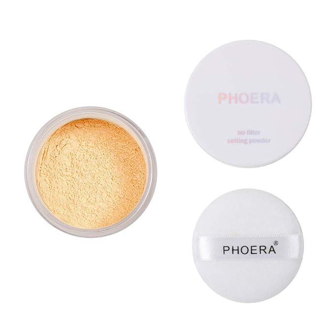 PHOERA Setting Powder Controls Oil,Setting Powder Makeup Light,Loose Powder Makeup Coverage,Loose Setting Powder Mini,0.17oz (03#BANANA)-BrightBean Baby