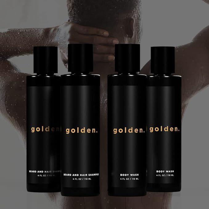 Golden Grooming Co. 3-in-1 Men's Body Wash - Hair & Beard Shampoo - Cleanses, Hydrates, Softens - Body Wash for All Skin Types - Refreshing Scent - 4FL Oz (Pack of 2)-BrightBean Baby