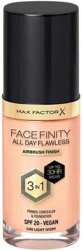 Max Factor Facefinity All Day Flawless 3 In 1 Foundation SPF 20, No. 40 Light Ivory-BrightBean Baby