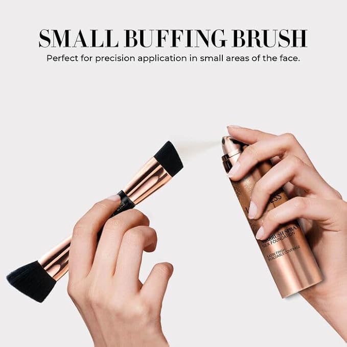 LUMINESS Silk Airbrush Spray Foundation & Buffing Brush Kit – Full Coverage Foundation & Dual-Sided Buffing Brush - Buildable Coverage, Anti-Aging Formula Hydrates & Moisturizes (Shade - Deep)-BrightBean Baby
