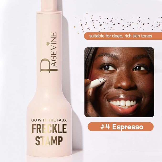 Freckle Stamp Pen, Fake Freckle Stamp Makeup Tool, Faux Freckle Stamp with Quick Dry 5-Point Multi-Prong Soft Tip, Waterproof & Long Lasting Lifelike Sunkissed Face Freckle Makeup (4# Espresso)-BrightBean Baby