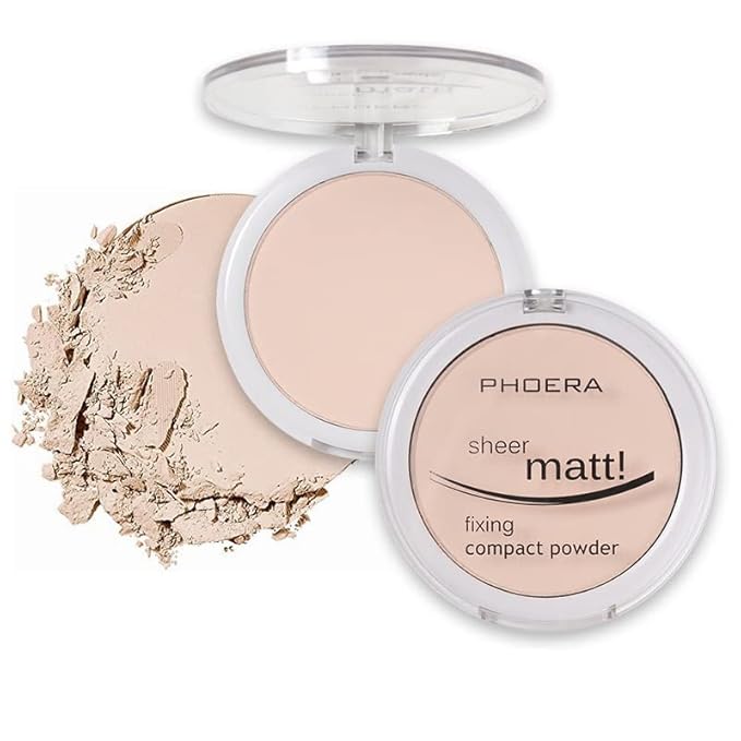 2 Pack PHOERA Matte Face Powder, Control Oil Brighten Skin Color Cover Blemish Makeup Face Setting Setting Powder 。 201-Translucent-BrightBean Baby